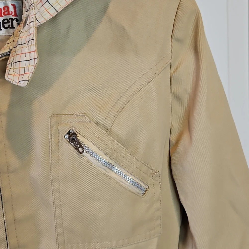 Vintage Casual Corner Tan Utility Jacket with Plaid Hood Kids 11/12 80s